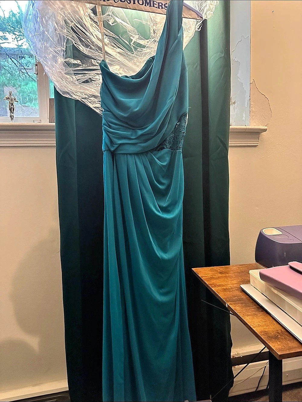 David's Bridal Draped Maxi Dress in Blue